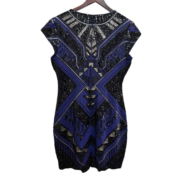 Express Art Deco Sequin Mini Dress Aztec Bodycon Blue Black Silver Size Large - Picture 14 of 14